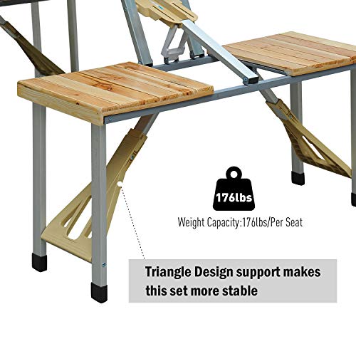 Outsunny Maleta Mesa Plegable Camping Picnic Playa 4 Asiento Agujero de Sombrilla Madera 138x85x68 cm