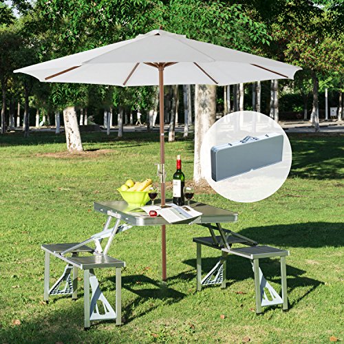 Outsunny Mesa Plegable 4 Asientos Aluminio con Agujero para Sombrilla para Camping Playa Picnic Exterior 136x85,5x66 cm Outsunny Mesa Plegable 4 Asientos Aluminio con Agujero para Sombrilla para Camping Playa Picnic Exterior 136x85,5x66 cm