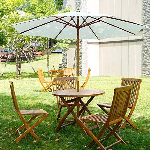 Outsunny Sombrilla Parasol Blanco Crema Madera Terraza Playa Jardin Piscina Camping