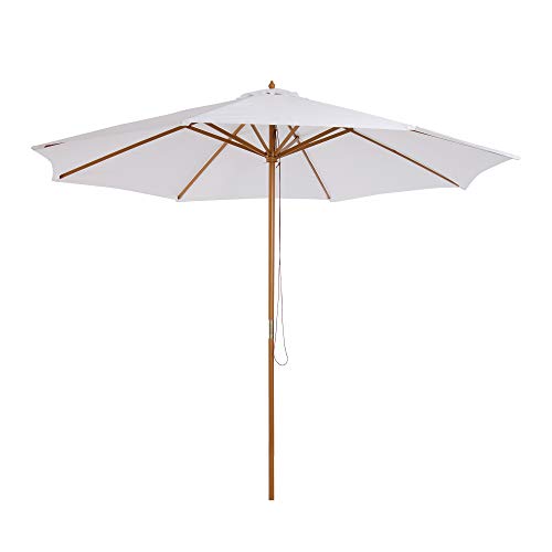 Outsunny Sombrilla Parasol Blanco Crema Madera Terraza Playa Jardin Piscina Camping