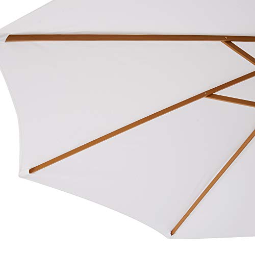 Outsunny Sombrilla Parasol Blanco Crema Madera Terraza Playa Jardin Piscina Camping