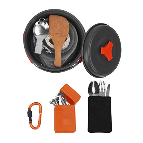 Outtybrave 17Pcs Kit de Acampar Utensilios,portátil de Cocina de Camping Deal para el Campamento itinerante Equipo de Senderismo al Aire y Picnic