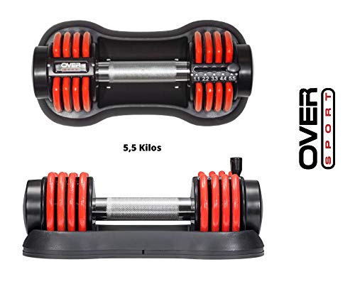 OVER SPORT Mancuernas Ajustables para Gimnasio o Hacer Deporte en Casa - Pesas con Discos Regulables para musculación en 2 tamaños - De 1,1 a 5,5 Kg y de 2,2 a 11 Kg para Hombre y Mujer (Individual) OVER SPORT Mancuernas Ajustables para Gimnasio o Hacer Deporte en Casa - Pesas con Discos Regulables para musculación en 2 tamaños - De 1,1 a 5,5 Kg y de 2,2 a 11 Kg para Hombre y Mujer (Individual)
