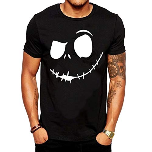 Overdose Camiseta De Los Hombres Manga Corta Verano Nueva Sonrisa Malvada Cara Impresa O-Collar CóModo Superior Adolescente Acogedor Simple Blusa