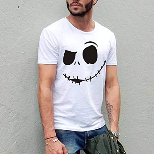 Overdose Camiseta De Los Hombres Manga Corta Verano Nueva Sonrisa Malvada Cara Impresa O-Collar CóModo Superior Adolescente Acogedor Simple Blusa