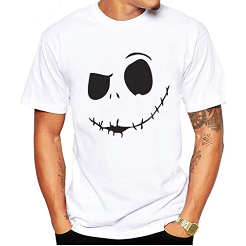 Overdose Camiseta De Los Hombres Manga Corta Verano Nueva Sonrisa Malvada Cara Impresa O-Collar CóModo Superior Adolescente Acogedor Simple Blusa