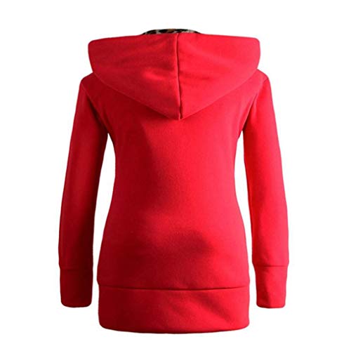 Overdose Las Mujeres MáS De Terciopelo Engrosada con Capucha Linda Dama SuéTer Leopard Cremallera Capa con Capucha Sudadera (Small, Rojo)