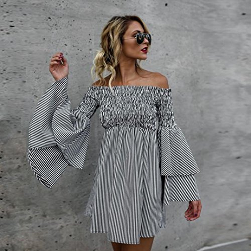 Overdose Vestido De Manga Larga Las Mujeres del Partido Ocasional La Raya Hombro SeñOras Slash Cuello Bohemio Flojo (S, Negro) Overdose Vestido De Manga Larga Las Mujeres del Partido Ocasional La Raya Hombro SeñOras Slash Cuello Bohemio Flojo (S, Negro)