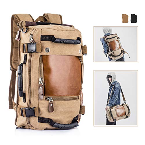 Overmont 35L Multifuncional portátil Vintage Mochila Bolsa Macuto de Lona Cuero para excursión Camping Senderismo Acampada Viaje activiadad al Aire Libre Caqui/Negro Overmont 35L Multifuncional portátil Vintage Mochila Bolsa Macuto de Lona Cuero para excursión Camping Senderismo Acampada Viaje activiadad al Aire Libre Caqui/Negro