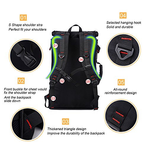 Overmont 40L Mochila Multifuncional Macutos de Viaje Bolsa Portátil Oxford para Excursión Camping Senderismo Acampada y Otras Actividades al Aire Libre Negro