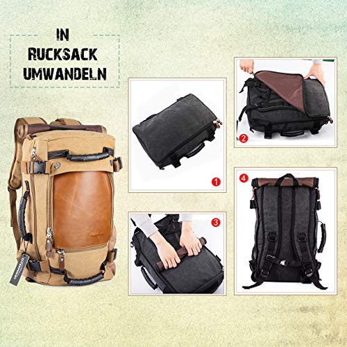 Overmont 40L Multifuncional portátil Vintage Mochila Bolsa Macuto de Lona Cuero para excursión Camping Senderismo Acampada Viaje activiadad al Aire Libre Caqui/Negro Overmont 40L Multifuncional portátil Vintage Mochila Bolsa Macuto de Lona Cuero para excursión Camping Senderismo Acampada Viaje activiadad al Aire Libre Caqui/Negro