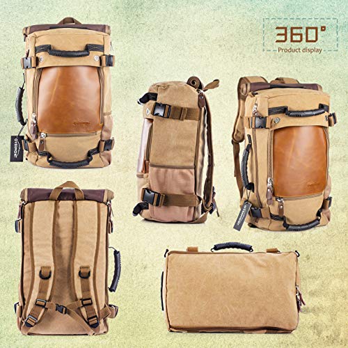 Overmont 40L Multifuncional portátil Vintage Mochila Bolsa Macuto de Lona Cuero para excursión Camping Senderismo Acampada Viaje activiadad al Aire Libre Caqui/Negro Overmont 40L Multifuncional portátil Vintage Mochila Bolsa Macuto de Lona Cuero para excursión Camping Senderismo Acampada Viaje activiadad al Aire Libre Caqui/Negro