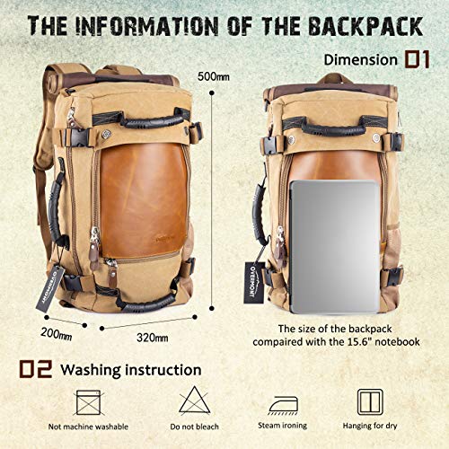 Overmont 40L Multifuncional portátil Vintage Mochila Bolsa Macuto de Lona Cuero para excursión Camping Senderismo Acampada Viaje activiadad al Aire Libre Caqui/Negro Overmont 40L Multifuncional portátil Vintage Mochila Bolsa Macuto de Lona Cuero para excursión Camping Senderismo Acampada Viaje activiadad al Aire Libre Caqui/Negro