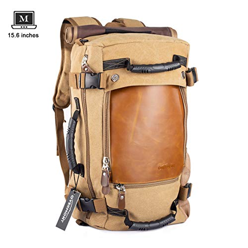 Overmont 40L Multifuncional portátil Vintage Mochila Bolsa Macuto de Lona Cuero para excursión Camping Senderismo Acampada Viaje activiadad al Aire Libre Caqui/Negro Overmont 40L Multifuncional portátil Vintage Mochila Bolsa Macuto de Lona Cuero para excursión Camping Senderismo Acampada Viaje activiadad al Aire Libre Caqui/Negro