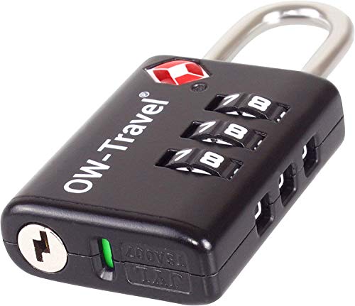 OW-Travel Candado maleta TSA: INDICATOR DE ALERTA ABIERTA. Candado numerico 3 Digitos. Candado Combinacion Taquilla. Candados para mochilas. Candado Taquilla Gimnasio. Candado seguridad Negro 1