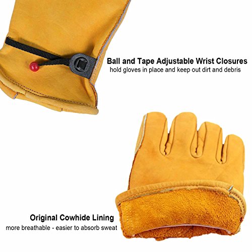 Ozero 3 pares con refuerzo de vaca guantes de trabajo guantes de trabajo de piel, Palma de la mano y bola y cinta para hombres, Amarillo