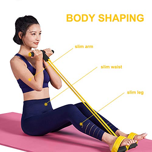 Oziral Cuerda de Tensión Multifunción para Fitness, Actualización 4 Tubos Elástico Pierna ejercitador Sit-up Culturismo expansor, Pedal Bandas de Resistencia para Gimnasio en casa -Amarillo