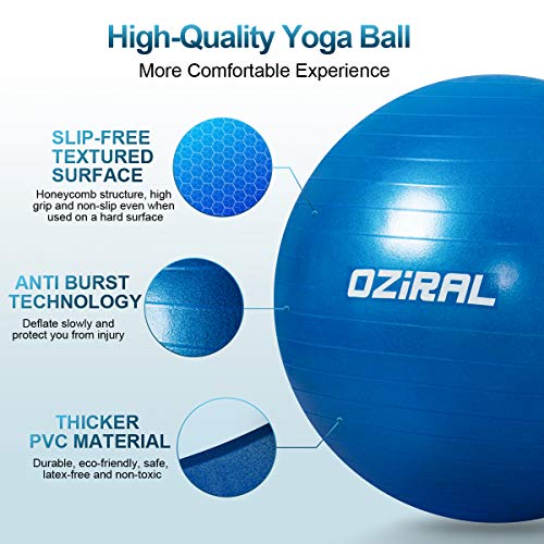 Oziral Pelota de Pilates 55cm,Anti-Burst Fitball Pilates Pelota para Yoga, Ejercicios, Gimnasia, Fitness, Equilibrio, incluidos Bomba y Manual de Usuario-Azul