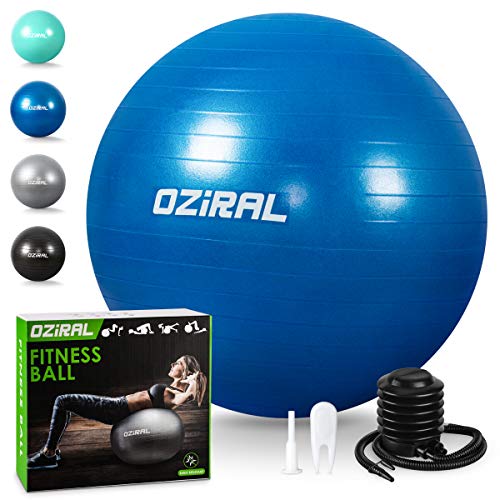 Oziral Pelota de Pilates 55cm,Anti-Burst Fitball Pilates Pelota para Yoga, Ejercicios, Gimnasia, Fitness, Equilibrio, incluidos Bomba y Manual de Usuario-Azul