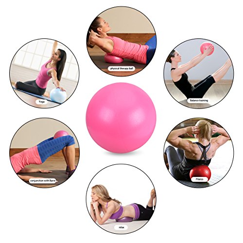 OZUAR Mini Exercise Ball Pilates Ball for Stability Balance Fitness Gym Workout Barre Yoga Core Strength Training Physical Therapy Physical Relaxing Massage with Straw 25cm Pink