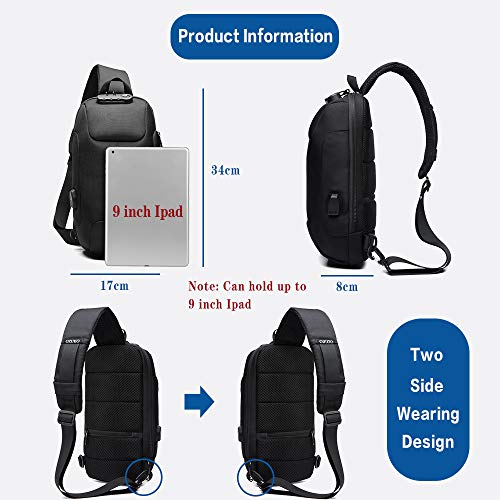 OZUKO Casual Sling Bag, Mochila de Hombro Bolsas de Hombro Impermeable Crossbody Bolsa Sling Pecho Bolsas, Hombres Sport Fitness Chest Bag con Puerto de Carga USB (Gris Oscuro)