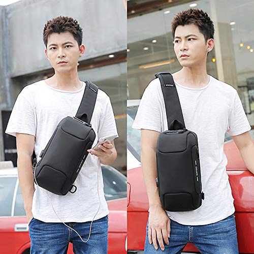 OZUKO Casual Sling Bag, Mochila de Hombro Bolsas de Hombro Impermeable Crossbody Bolsa Sling Pecho Bolsas, Hombres Sport Fitness Chest Bag con Puerto de Carga USB (Camuflaje)