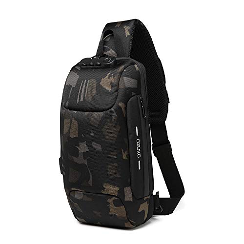 OZUKO Casual Sling Bag, Mochila de Hombro Bolsas de Hombro Impermeable Crossbody Bolsa Sling Pecho Bolsas, Hombres Sport Fitness Chest Bag con Puerto de Carga USB (Camuflaje)