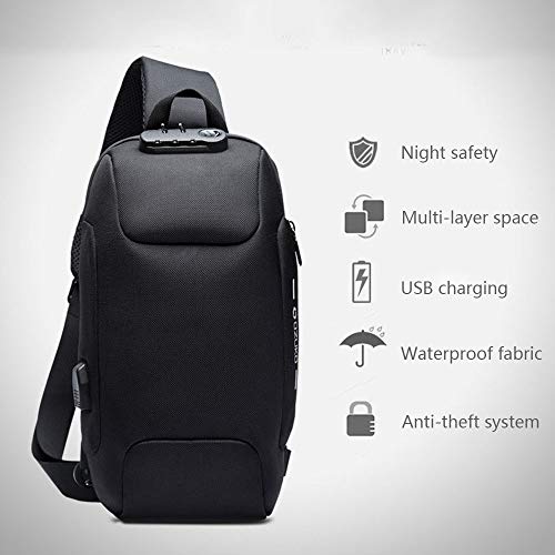 OZUKO Casual Sling Bag, Mochila de Hombro Bolsas de Hombro Impermeable Crossbody Bolsa Sling Pecho Bolsas, Hombres Sport Fitness Chest Bag con Puerto de Carga USB (Negro)