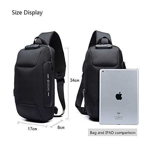 OZUKO Casual Sling Bag, Mochila de Hombro Bolsas de Hombro Impermeable Crossbody Bolsa Sling Pecho Bolsas, Hombres Sport Fitness Chest Bag con Puerto de Carga USB (Negro)