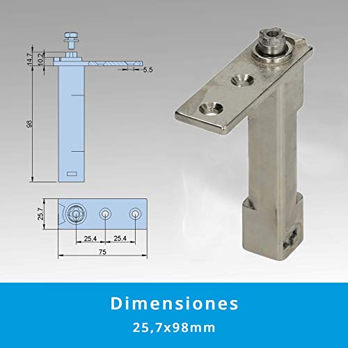 Pack 2 x Bisagras Torsión Muelle Retorno Automático (2,8mm Diámetro) | Soporte Pivot Zamak Niquelado Fijación Estrella | Intercambiable Derecha e Izquierda | de 10º a 25º Puertas 25kg