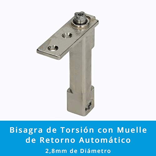 Pack 2 x Bisagras Torsión Muelle Retorno Automático (2,8mm Diámetro) | Soporte Pivot Zamak Niquelado Fijación Estrella | Intercambiable Derecha e Izquierda | de 10º a 25º Puertas 25kg