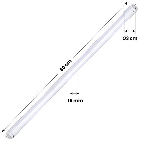 Pack 2x Tubo LED 60 cm, 9w. Color Blanco Frio (6500K). Cebador LED incluido. T8 Standard. 870 Lumenes. A++