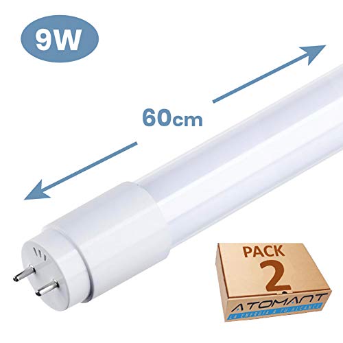 Pack 2x Tubo LED 60cm, 9W. Color Blanco Neutro (4500K). 870 Lumenes. Cebador LED incluido. T8 Standard. A++