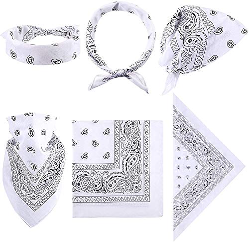 Pack 3 Pañuelos Bandanas Paisley de Algodón 55x55cm para Cuello o Cabeza Múltiuso Unisex (morado+blanco+negro, Talla única)