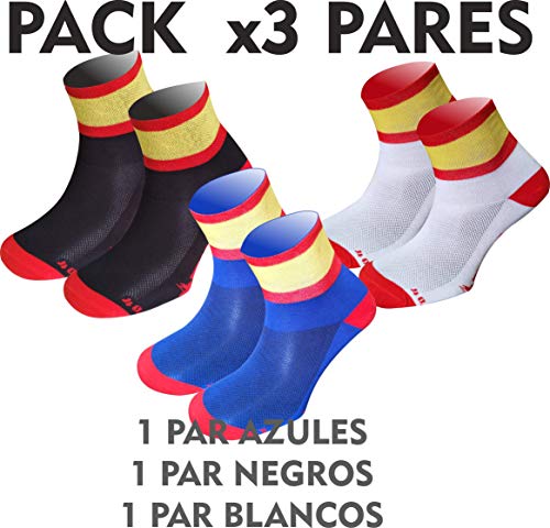Pack 3 Pares Calcetines España, EKEKO TKS Modelo Vamos¡. Algodon, Hipoalergicos, Suaves y duraderos. (M(40-43))
