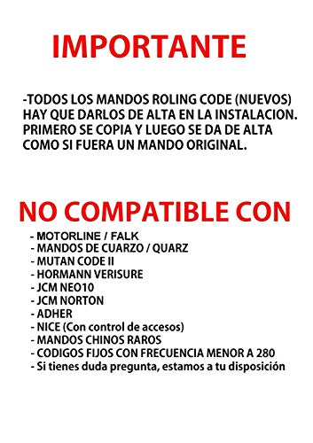 Pack 3 Unidades Mando duplicador HR Matic 2 Rolling Code, Compatible Erreka, Pujol, Mutancode, Mastercode, Faac, Clemsa, Forsa, Ditec, Telcoma, JCM, V2, Go, Sommer, Nice. Mirar compatibilidades MD7