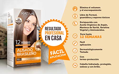 Pack ahorro Kativa Kit Alisado Brasileño con Champú Post Alisado - Tratamiento Alisado Profesional en casa - Hasta 12 Semanas de duración - Alisado Keratina