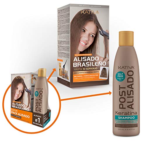 Pack ahorro Kativa Kit Alisado Brasileño con Champú Post Alisado - Tratamiento Alisado Profesional en casa - Hasta 12 Semanas de duración - Alisado Keratina