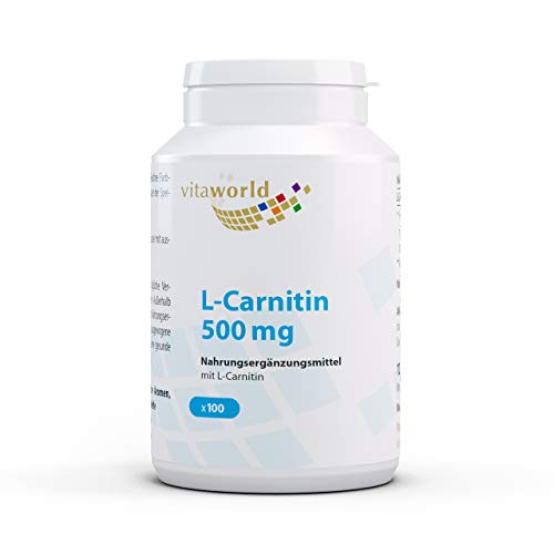 Pack de 3 L-Carnitina 500mg 3 x 100 Cápsulas Vegano/Vegetariano - Vita World Farmacia Alemania Carnitina