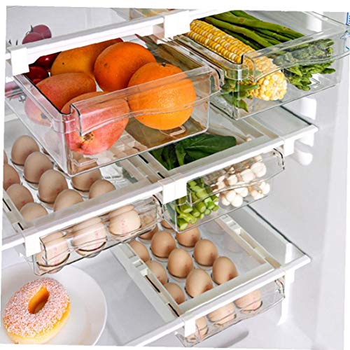 Pack de 3 Refrigerador cajón colgante de huevo bandeja extraíble, Frigorífico Organizador Claro Retangle Caja de almacenamiento del estante del refrigerador titular de huevo vegetales de frutas