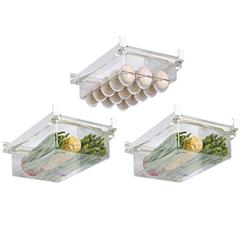 Pack de 3 Refrigerador cajón colgante de huevo bandeja extraíble, Frigorífico Organizador Claro Retangle Caja de almacenamiento del estante del refrigerador titular de huevo vegetales de frutas