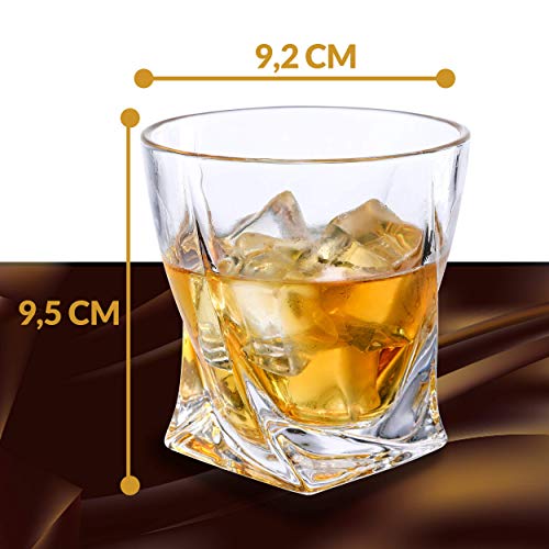 Pack de 4 Vasos de Whisky de Cristal de 270 ml - Diseño Twisted - Vaso de Whiskey - con Caja de Regalo para Regalar