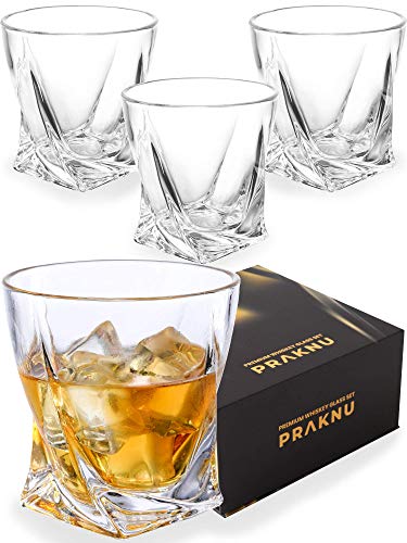 Pack de 4 Vasos de Whisky de Cristal de 270 ml - Diseño Twisted - Vaso de Whiskey - con Caja de Regalo para Regalar