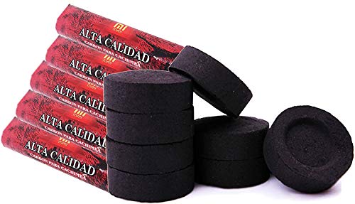 [Pack] Discos de carbón para Quemador, Incienso, incensario, ahumar, Shisha, Hookah, narguile, cachimba. Duraderos. para Uso doméstico. 3.3 centímetros de diámetro. (50 Pastillas)