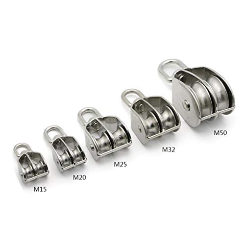 Pack-of-1 M50 Polea doble bloques de la cáscara cuerda de alambre polea de elevación poleas rodamiento de rodillos acero inoxidable 304, carga máxima: 400kg Pack-of-1 M50 Polea doble bloques de la cáscara cuerda de alambre polea de elevación poleas rodamiento de rodillos acero inoxidable 304, carga máxima: 400kg