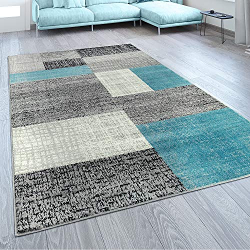 Paco Home Alfombra De Diseño A Cuadros Turquesa Gris, tamaño:160x220 cm Paco Home Alfombra De Diseño A Cuadros Turquesa Gris, tamaño:160x220 cm