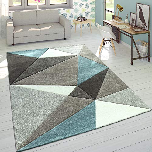 Paco Home Alfombra Efecto 3D Triángulos Turquesa Gris Pastel, tamaño:160x230 cm Paco Home Alfombra Efecto 3D Triángulos Turquesa Gris Pastel, tamaño:160x230 cm