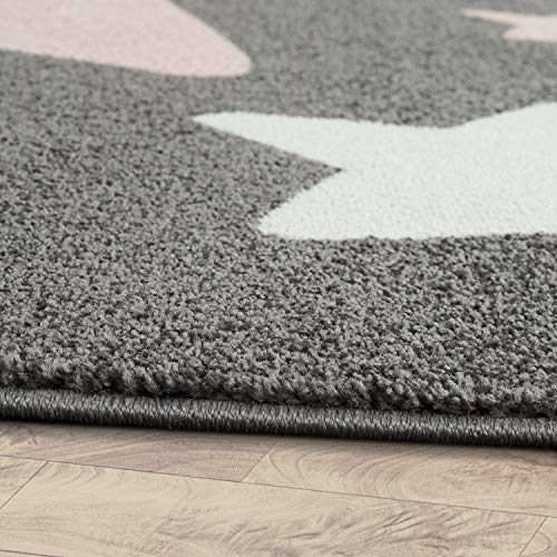 Paco Home Alfombra Habitación Infantil Estrellas Grandes Y Pequeñas En Gris Y Rosa, tamaño:120x170 cm Paco Home Alfombra Habitación Infantil Estrellas Grandes Y Pequeñas En Gris Y Rosa, tamaño:120x170 cm