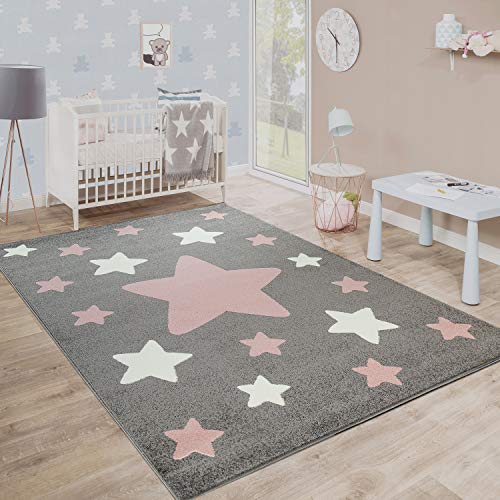 Paco Home Alfombra Habitación Infantil Estrellas Grandes Y Pequeñas En Gris Y Rosa, tamaño:120x170 cm Paco Home Alfombra Habitación Infantil Estrellas Grandes Y Pequeñas En Gris Y Rosa, tamaño:120x170 cm