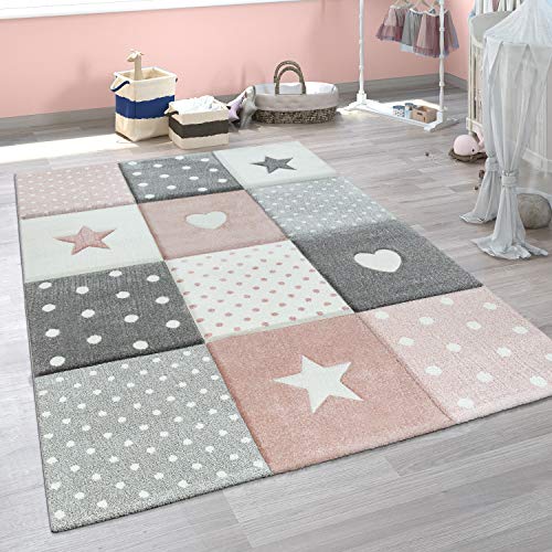 Paco Home Alfombra Infantil A Cuadros Corazones Estrellas Tamaños, tamaño:80x150 cm, Color:Rosa Paco Home Alfombra Infantil A Cuadros Corazones Estrellas Tamaños, tamaño:80x150 cm, Color:Rosa